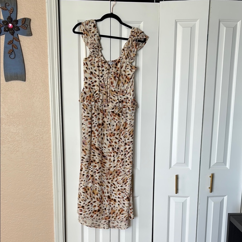 Sofia by Sofia Vergara Brown and Cream Maxi Sheath Dress Sleeveless
